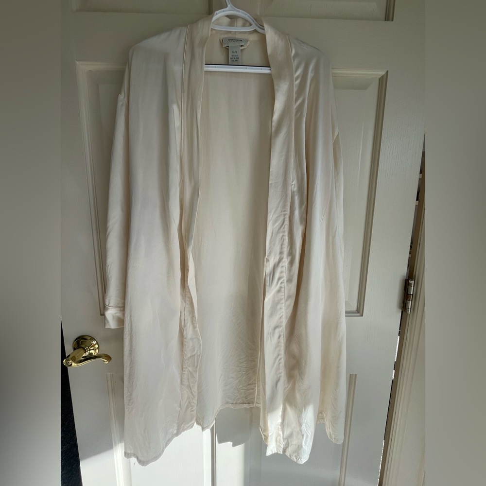 Nordstrom Cream Silk Satin-Trim Robe (No belt)